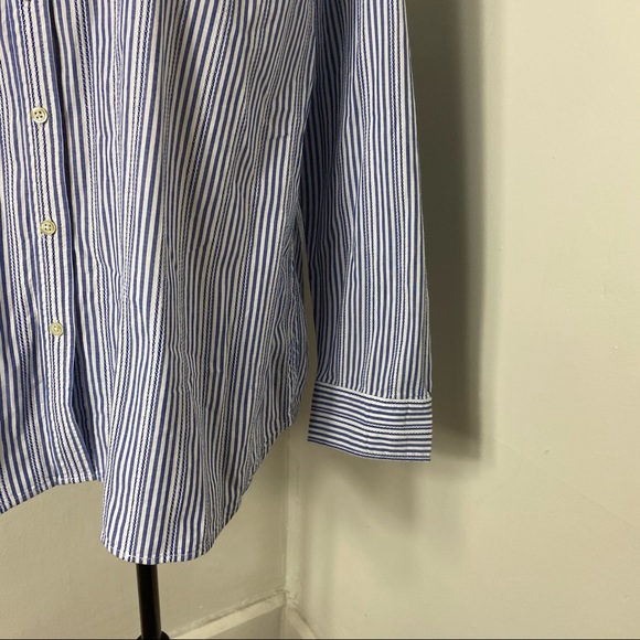 E Talbots Blue White Striped Relaxed Button Down - Picture 2 of 6
